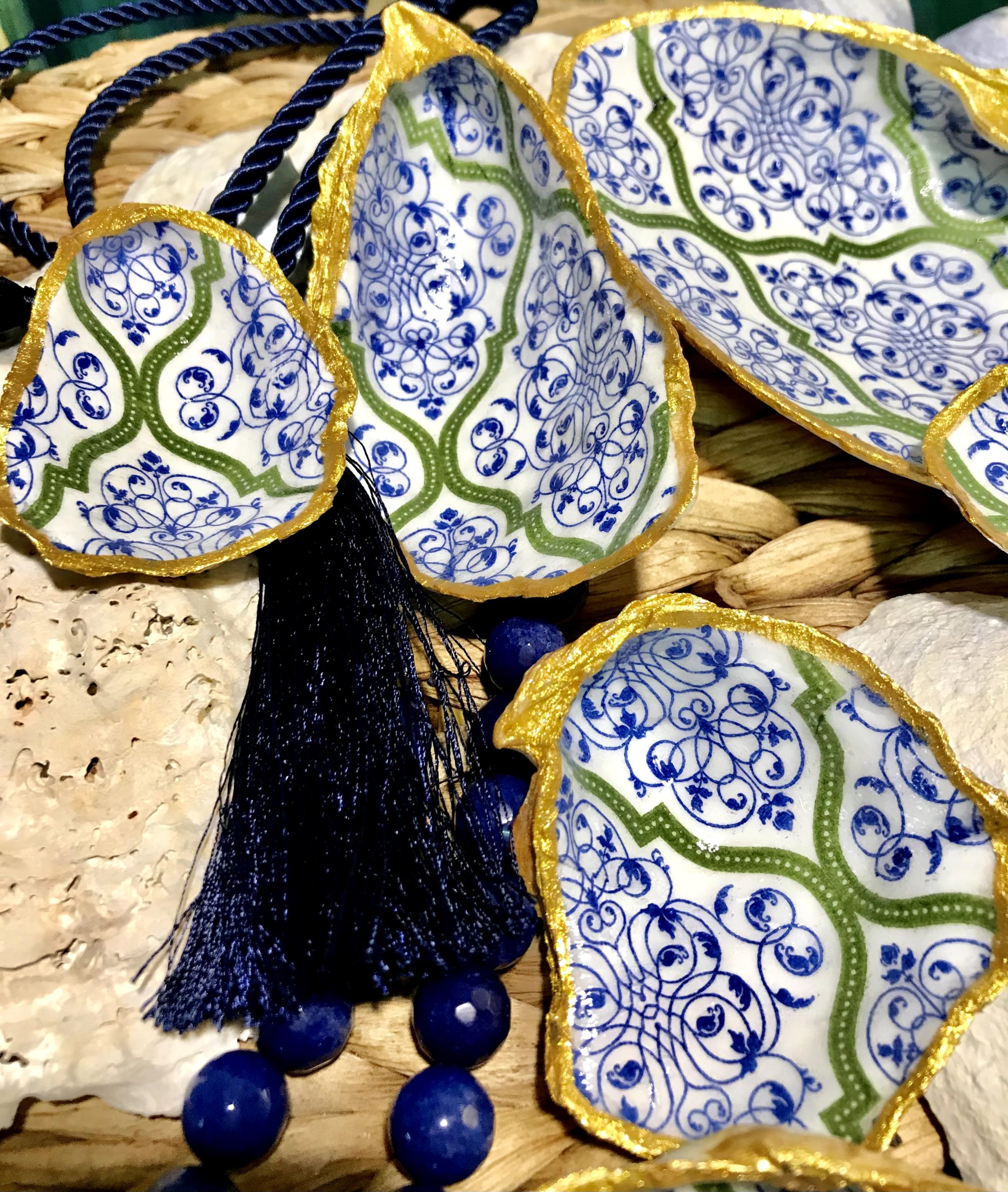 Trinket Dish Blue and Green Filigree